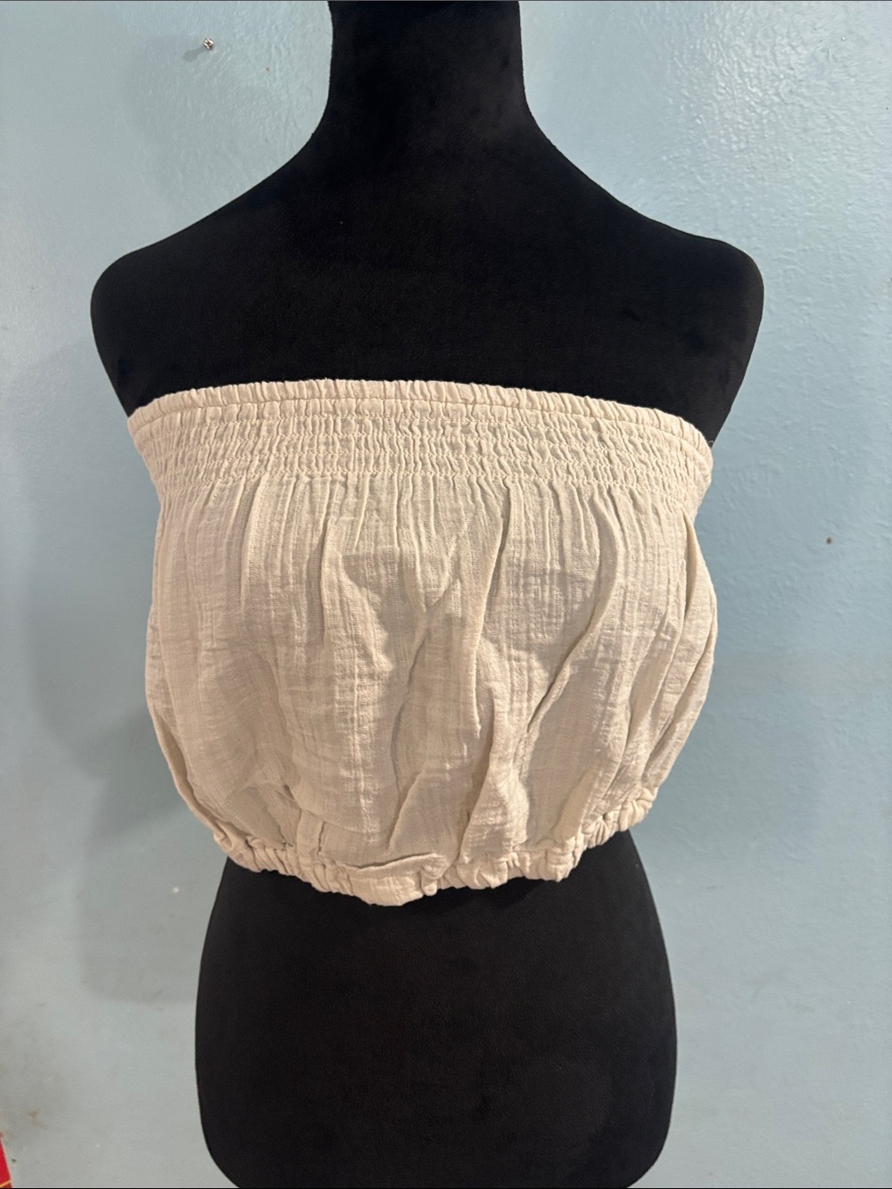 Universal Thread Cream Strapless Smocked Crop Top